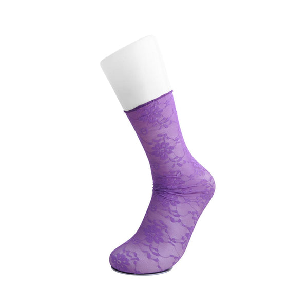t.u.k Crew Sock Purple Floral Mesh Womens