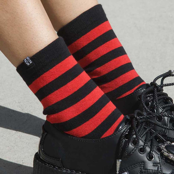 T.u.k Crew Sock Red & Black Stripe Womens