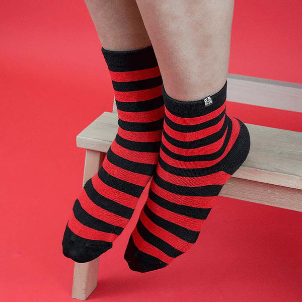 T.u.k Crew Sock Red & Black Stripe Womens