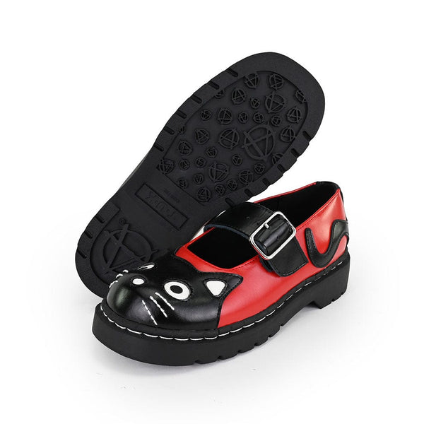 T.u.k Mary Jane Kitty Black & Red Leather