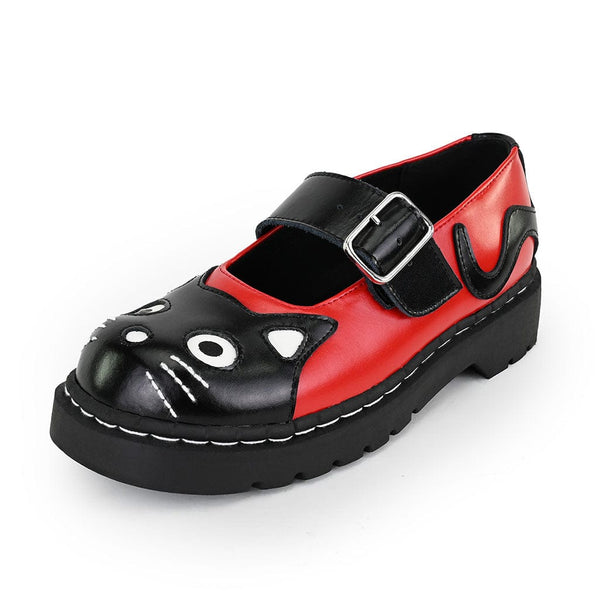 T.u.k Mary Jane Kitty Black & Red Leather