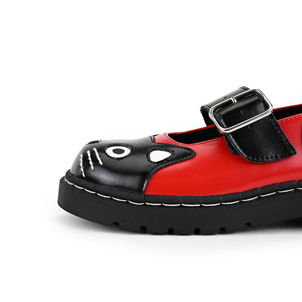 T.u.k Mary Jane Kitty Black & Red Leather