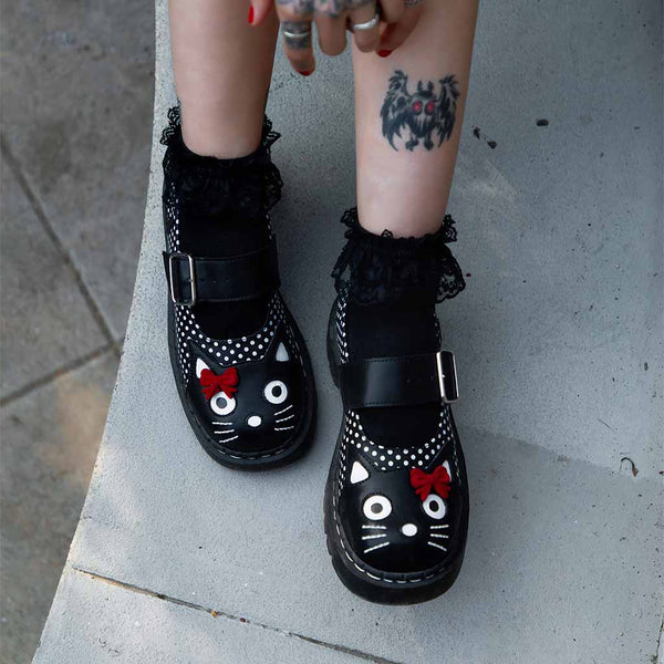 T.u.k Mary Jane Kitty Black & White Dotty