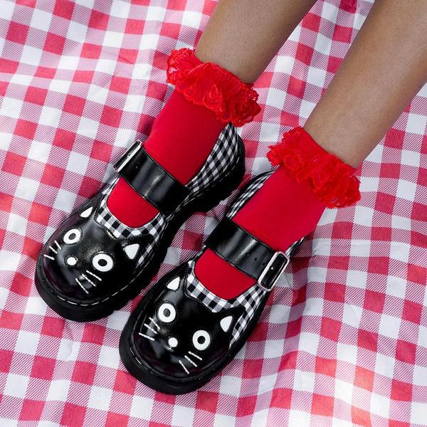 T.u.k Mary Jane Kitty Black & White Gingham