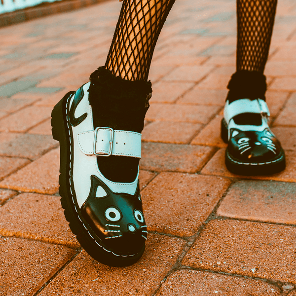 T.u.k Mary Jane Kitty Black & White Leather