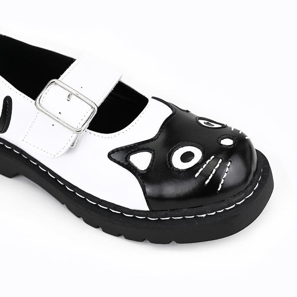T.u.k Mary Jane Kitty Black & White Leather