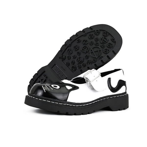 T.u.k Mary Jane Kitty Black & White Leather