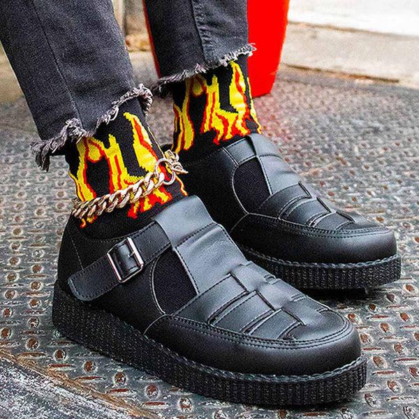 T.u.k Orange Flames Mens Crew Sock