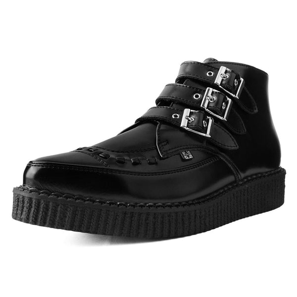 T.u.k Pointed Creeper 3 Buckle Boot Black Leather