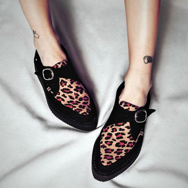 T.u.k Pointed Creeper Black Suede & Leopard Print