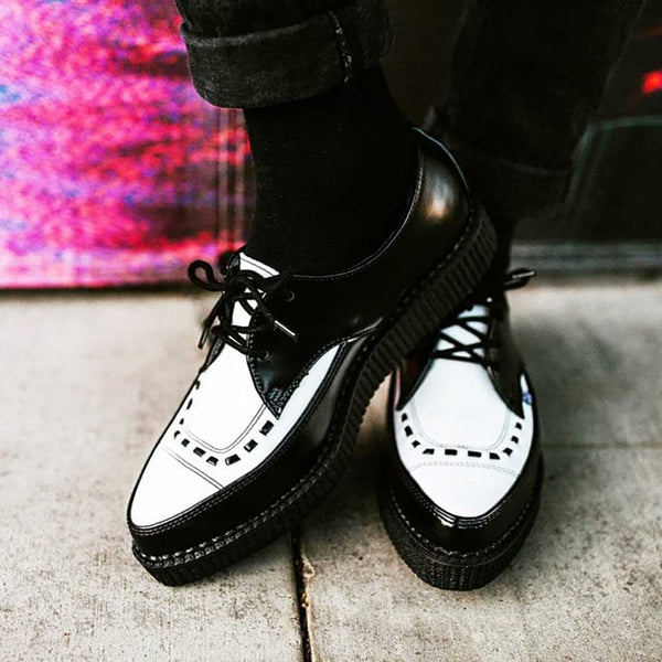 T.u.k Pointed Creeper Black & White Leather