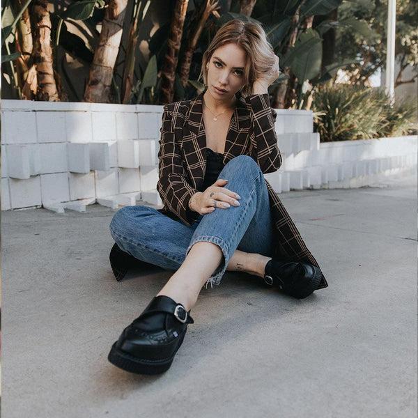 T.u.k Pointed Creeper Monk Buckle Black Leather