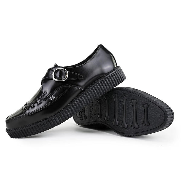 T.u.k Pointed Creeper Monk Buckle Black Leather