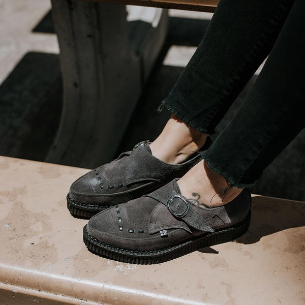 T.u.k Pointed Creeper Monk Buckle Charcoal Suede