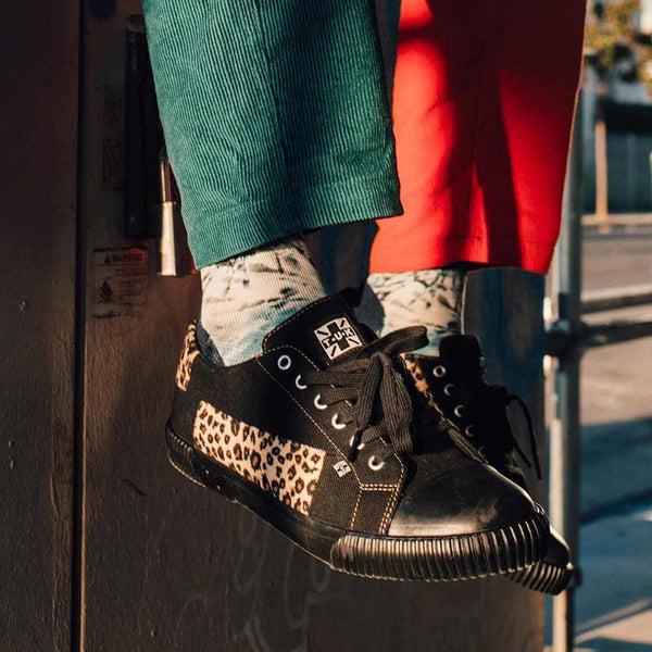 T.u.k Rubber Toe Sneaker Black & Leopard Canvas