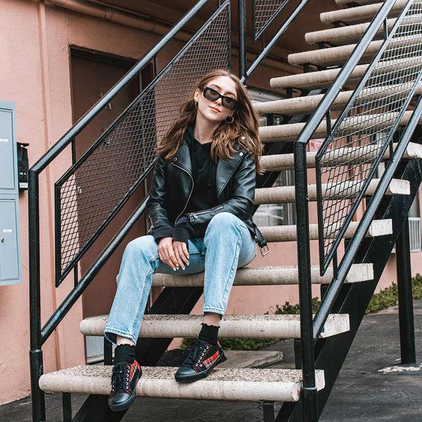 T.u.k Rubber Toe Sneaker Black & Tartan Canvas