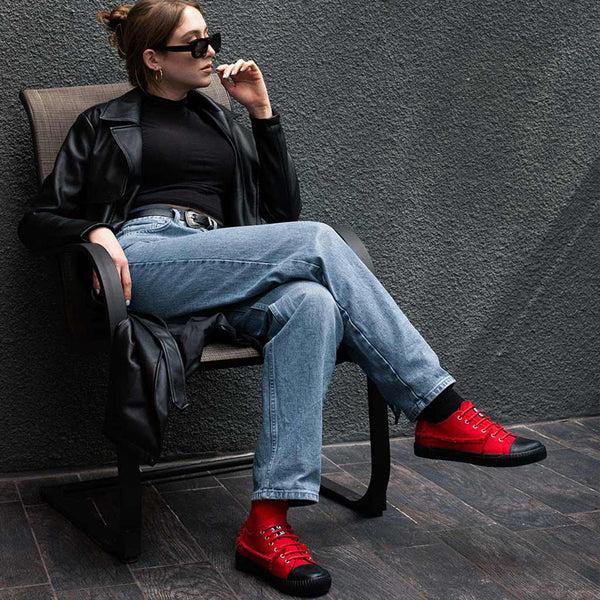 T.u.k Rubber Toe Sneaker Rough Cut Red Canvas