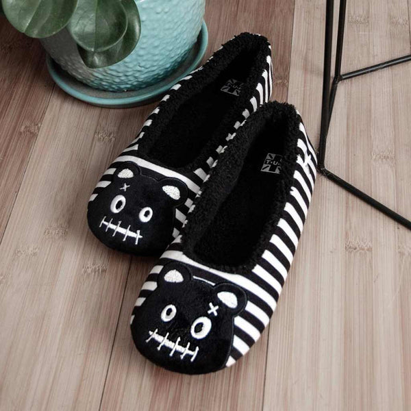 T.u.k Slipper Black & White Stripe Punk Teddy
