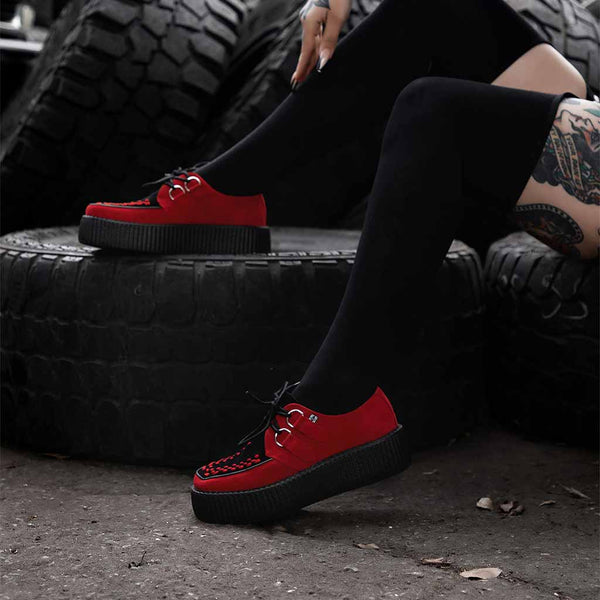 T.u.k Viva High Creeper Red & Black Suede
