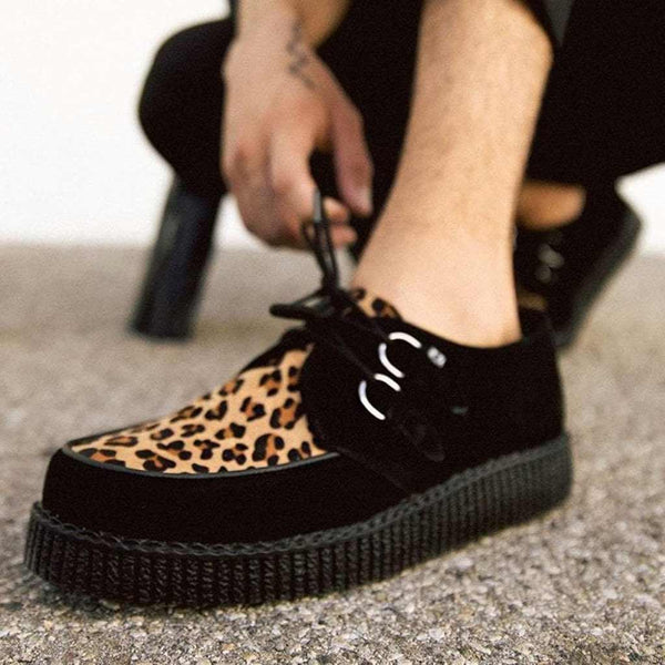 T.u.k Viva Low Creeper Black & Leopard Suede