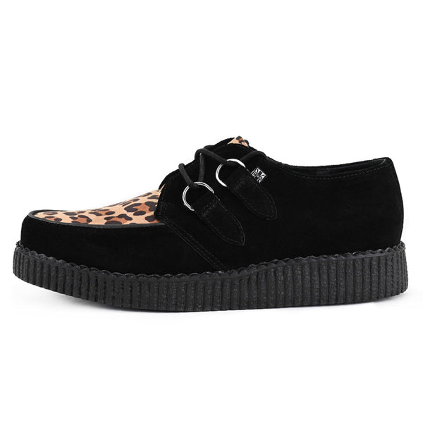 t.u.k Viva Low Creeper Black & Leopard Suede