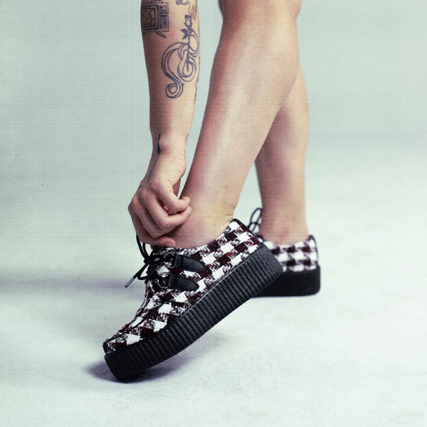 T.u.k White Black And Red Checkered Tweed Viva High Creepers