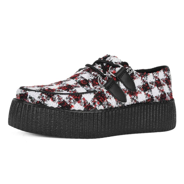 T.u.k White Black And Red Checkered Tweed Viva High Creepers