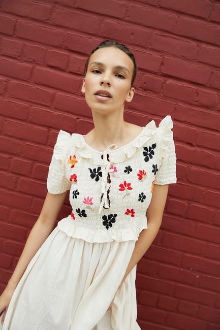 Tach Clothing Perico Smocked And Hand-embroidered Midi Dress