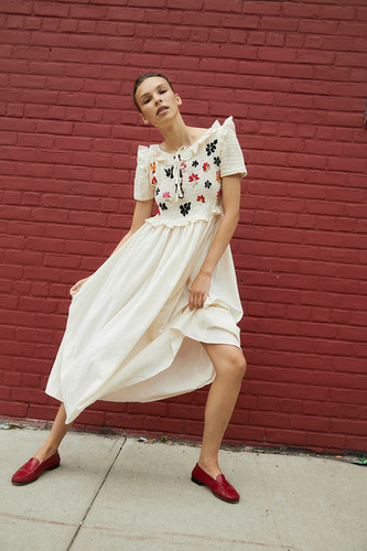 tach clothing Perico Smocked and hand-embroidered Midi Dress