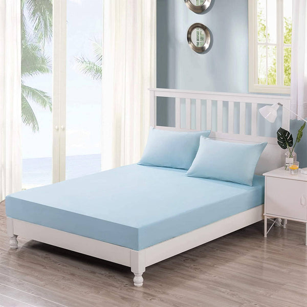 tache home fashion DaDa Bedding Cotton Soothing Light Sky Blue Fitted Sheet (JHW-604)