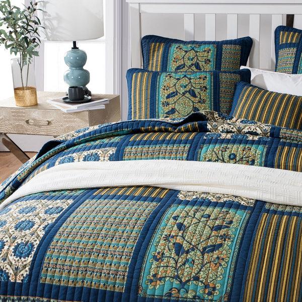 Tache Home Fashion Tache 2-3 Piece Elegant Striped Forest Patchwork Quilt Vibrant Multi Color (JHW-679)