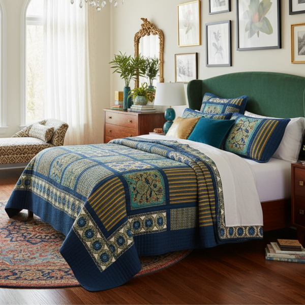 tache home fashion Tache 2-3 Piece Elegant Striped Forest Patchwork Quilt Vibrant Multi Color (JHW-679)