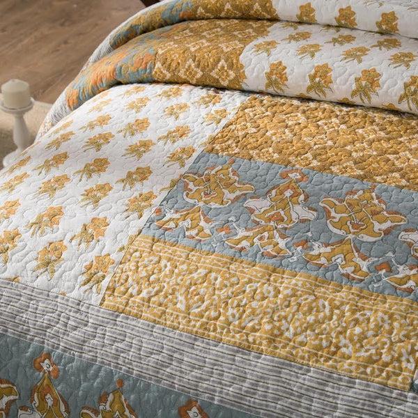 Tache Home Fashion Tache 2-3 Piece Gilded Garden 100% Cotton Floral Gold Quilt Bedspread Set (JHW-631)