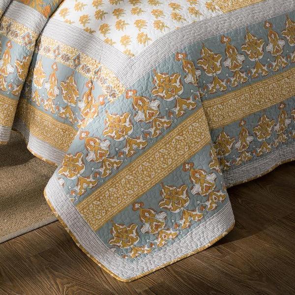 Tache Home Fashion Tache 2-3 Piece Gilded Garden 100% Cotton Floral Gold Quilt Bedspread Set (JHW-631)