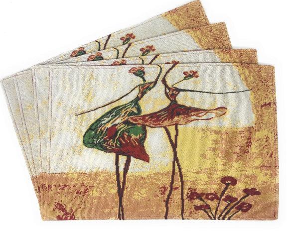 Tache Home Fashion Tache Abstract Art Ballet Ballerina Dancers Beige Woven Tapestry Placemat Set (18110)