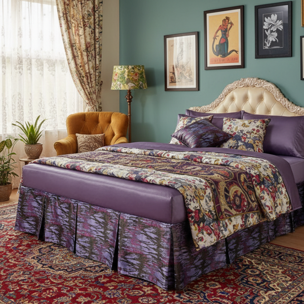 Tache Home Fashion Tache Abstract Mixed Purple Satin Tailored Platform 14" Bed Skirt Dust Ruffle (BSK-4362L)
