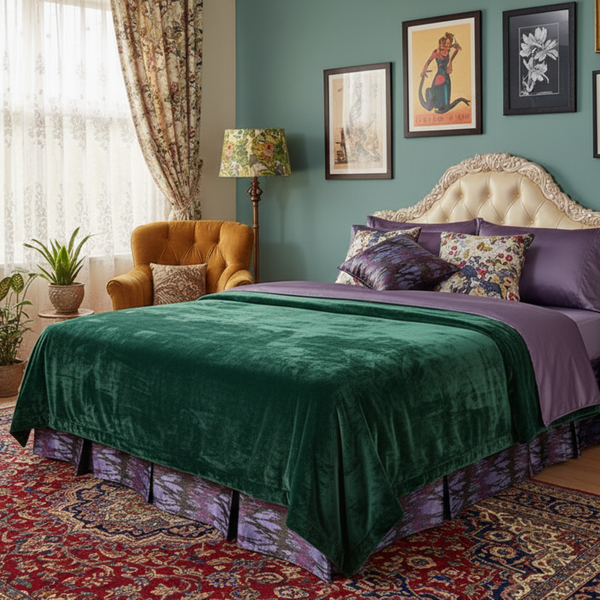 Tache Home Fashion Tache Abstract Mixed Purple Satin Tailored Platform 14" Bed Skirt Dust Ruffle (BSK-4362L)