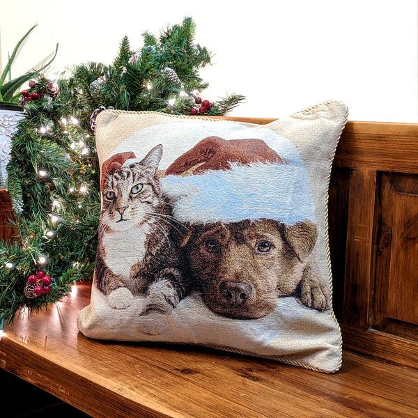 Tache Home Fashion Tache Best Friend Pets Dog And Cat Christmas Tapestry Woven Throw Pillow Cover (16461)