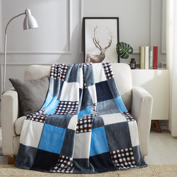 tache home fashion Tache Blue Lake Farmhouse Super Soft Plaid Patchwork Throw Blanket (4024)