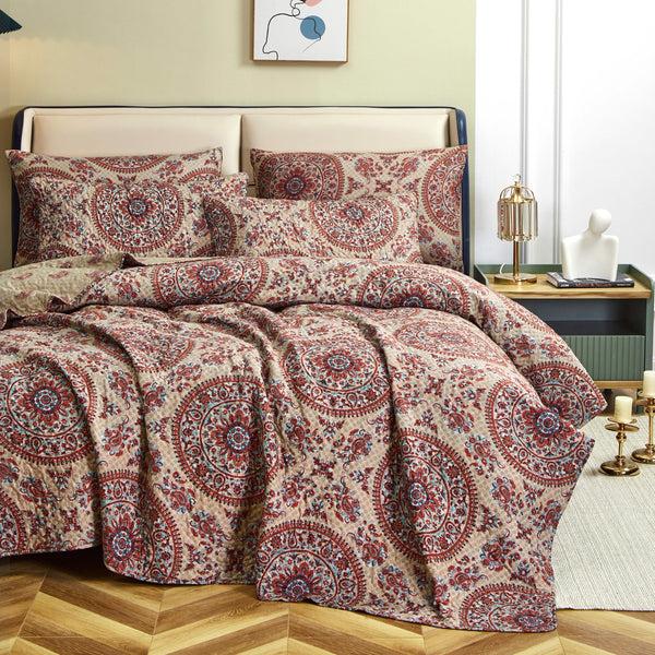 Tache Home Fashion Tache Bohemian Desert Medallion Boteh Paisley Orange Blue Taupe Quilt Set (TJ3502)