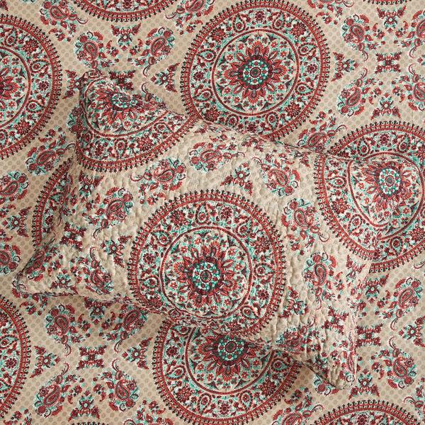 Tache Home Fashion Tache Bohemian Desert Medallion Boteh Paisley Orange Blue Taupe Quilt Set (TJ3502)