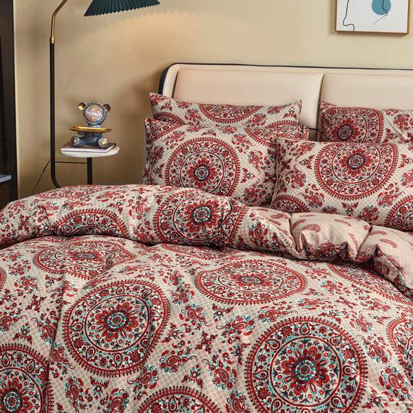 Tache Home Fashion Tache Bohemian Desert Medallion Boteh Paisley Orange Blue Taupe Reversible Duvet Cover (TJ3502)