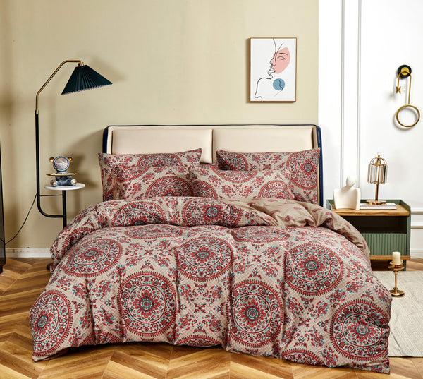 tache home fashion Tache Bohemian Desert Medallion Boteh Paisley Orange Blue Taupe Reversible Duvet Cover (TJ3502)