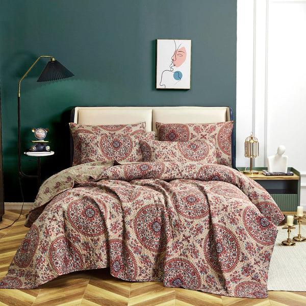 tache home fashion Tache Bohemian Desert Medallion Boteh Paisley Orange Blue Taupe Quilt Set (TJ3502)
