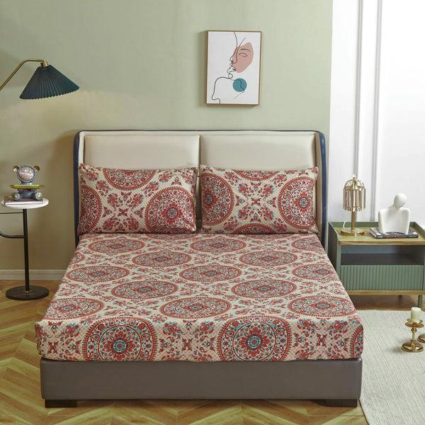 Tache Home Fashion Tache Bohemian Desert Medallion Boteh Paisley Taupe Fitted Sheet Flat Sheet (TJ3502)