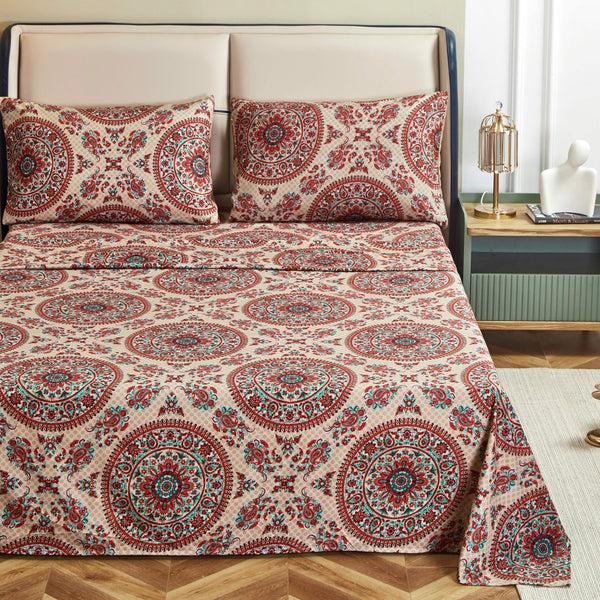 Tache Home Fashion Tache Bohemian Desert Medallion Boteh Paisley Taupe Fitted Sheet Flat Sheet (TJ3502)