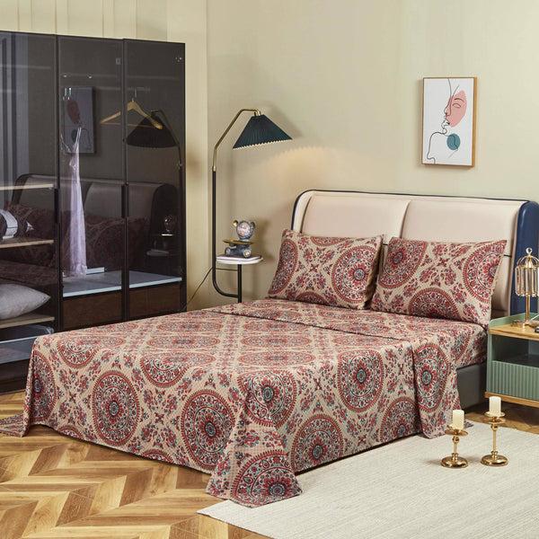 Tache Home Fashion Tache Bohemian Desert Medallion Boteh Paisley Taupe Fitted Sheet Flat Sheet (TJ3502)