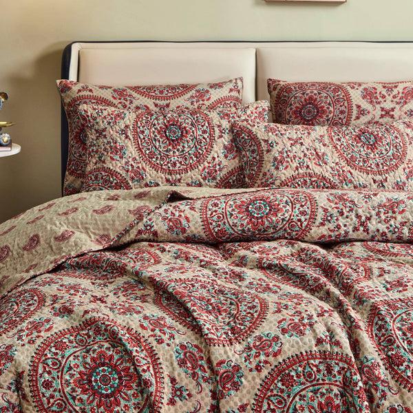 Tache Home Fashion Tache Bohemian Desert Medallion Boteh Paisley Taupe Quilted Pillow Shams (TJ3502)