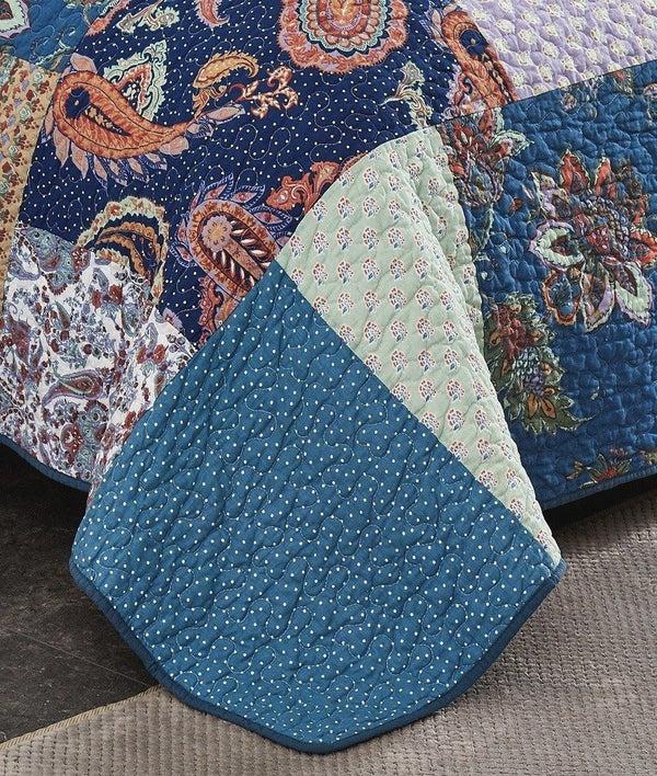 Tache Home Fashion Tache Bohemian Night Flower Paisley Floral Navy Blue Pastel Cotton Patchwork Quilt Set (JHW-882)