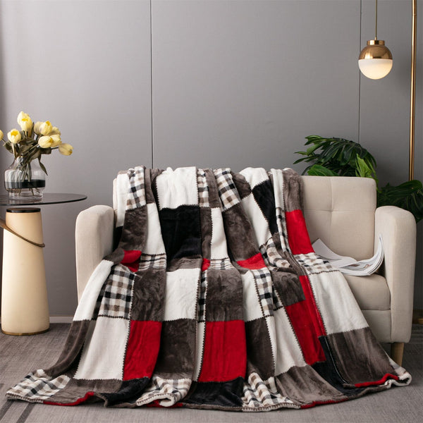 tache home fashion Tache Brown Red Sunset Maple Farmhouse Plaid Patchwork Throw Blanket (4025)
